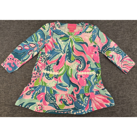 Lilly Pulitzer Other - Baby Girls Lilly Pulitzer Pink Blue Floral Dress Size 12-18 Months